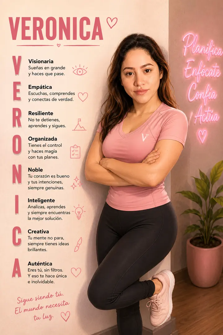 Pieza de identidad personal para Veronica con cualidades y recordatorios de acción